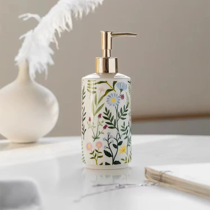 Ceramic Flower Soap Dispenser with elegant floral design for luxurious bathroom décor