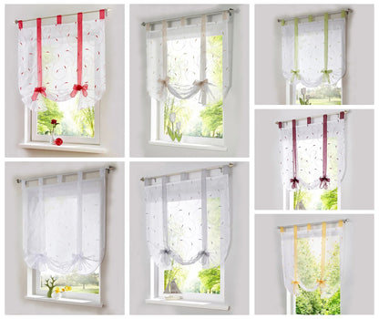 Premium embroidered curtain with adjustable rod in various sizes, showcasing a delicate floral pattern for a refined pastoral charm in the home.