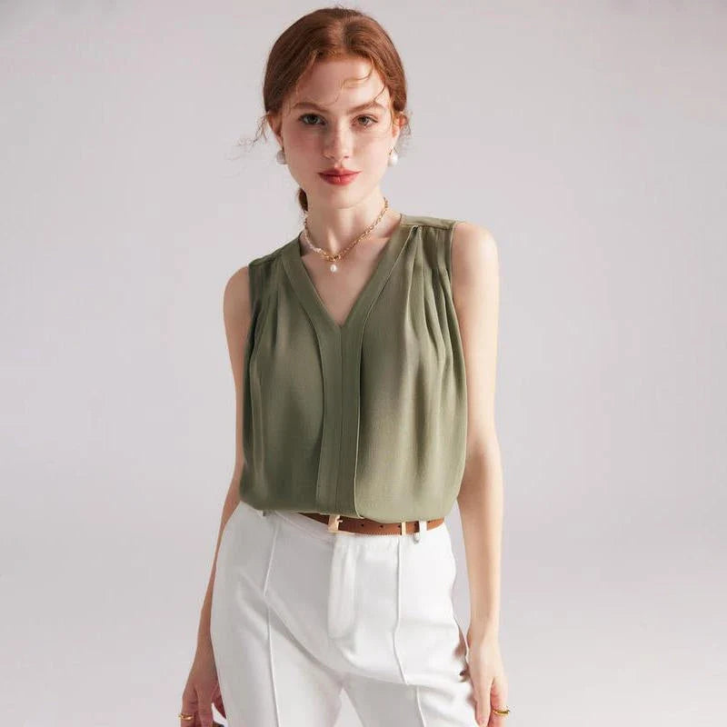 Elegant sleeveless silk blouse in various colours for summer fashion