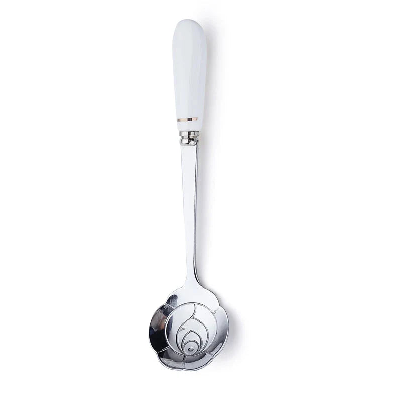 Elegant stainless steel flower teaspoon with ceramic handle in various colours and flower shapes
