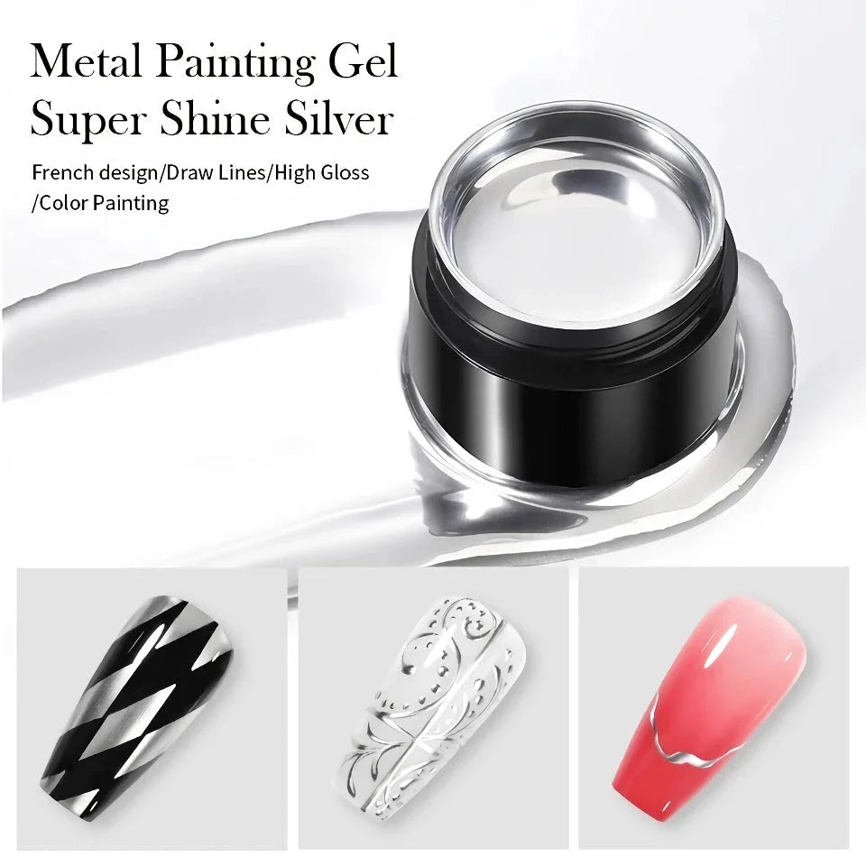 5ml Super Bright Silver Metallic Gel Nail Polish - Shimmering mirror-like finish for stunning nail art designs