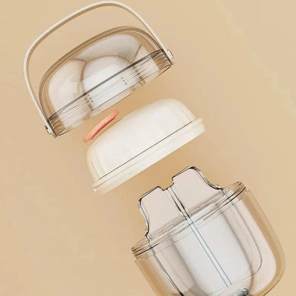 Compact and waterproof pill organiser with transparent body and spiral sliding cover for organised medication storage during travel