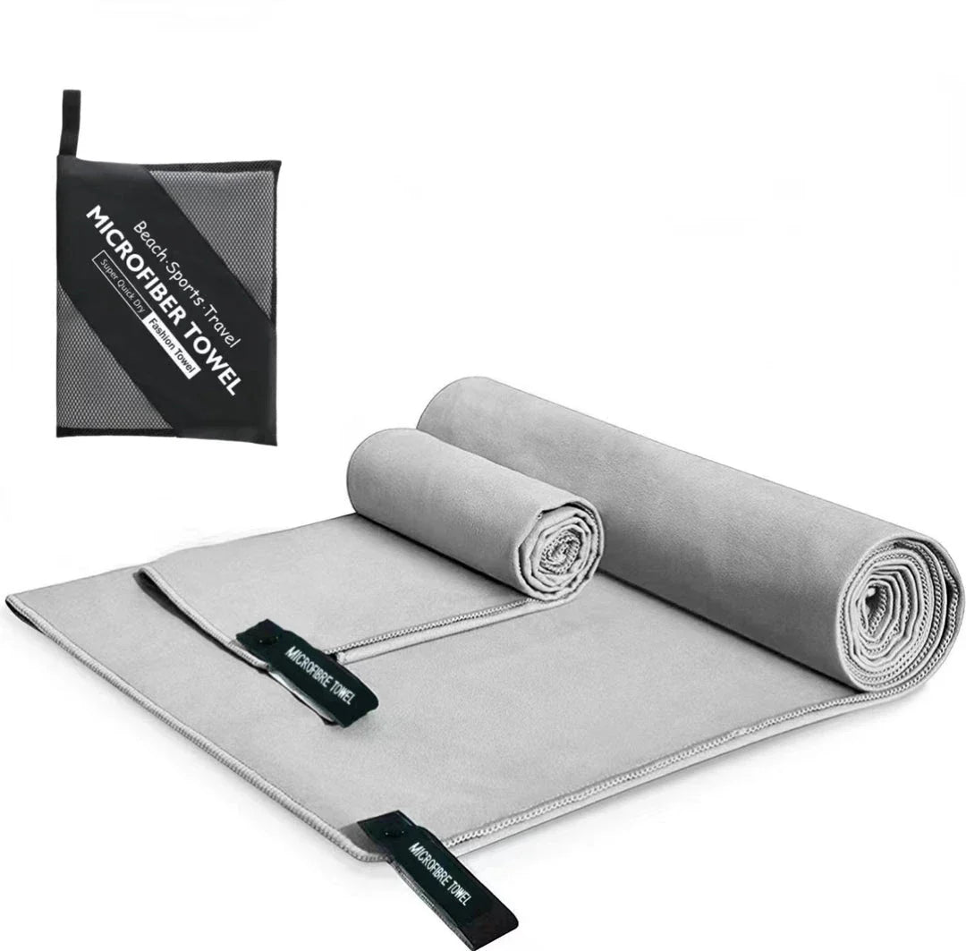 Premium quick-dry microfibre sports towel in various sizes, perfect for gym, yoga, swimming, camping, and beach activities