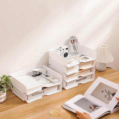 Premium stackable desktop file organisers with stable corners and grooves for secure stacking