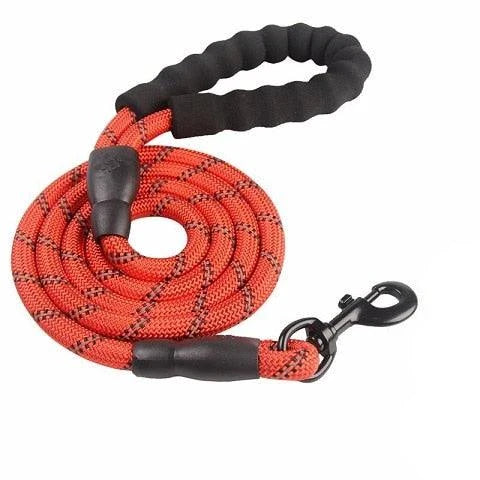 Durable and reflective nylon rope lead for dogs, available in multiple adjustable lengths for enhanced visibility and safety during walks.