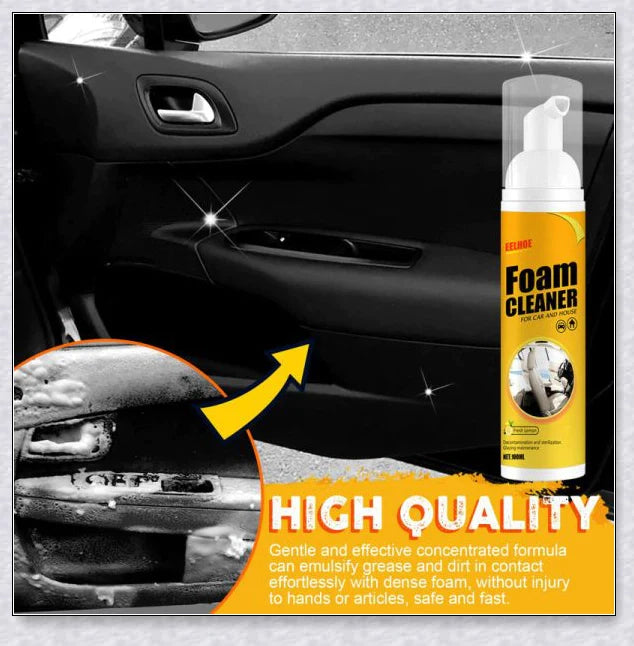 Powerful multifunctional foam cleaner for car interiors, effectively removing dirt, grime and stains from upholstery, carpets and dashboard.