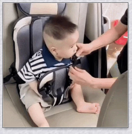 Adjustable infant car seat cushion with 5-point harness, plush padding, and foldable design for safe and comfortable travel with children