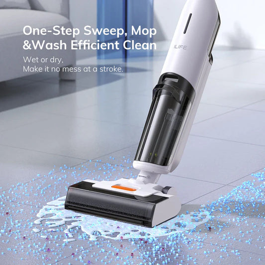 Cordless wet and dry cleaning robot mop with powerful suction, dual water tanks, and self-cleaning function for effortless floor maintenance