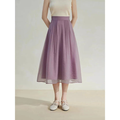 Elegant high-waist a-line midi skirt in a solid, vibrant colour for professional and social wear