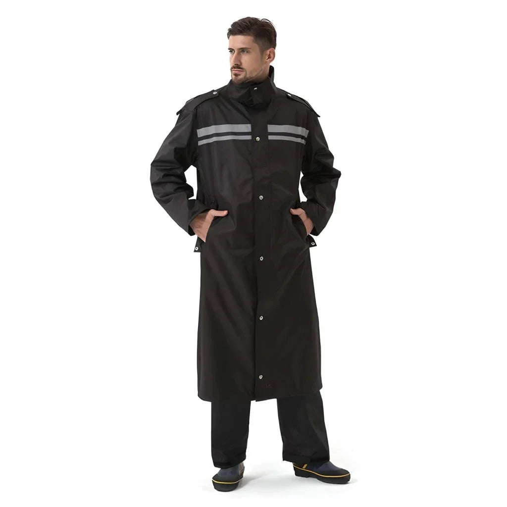 A high-quality men's long waterproof raincoat made from premium Oxford cloth for reliable protection and style during outdoor activities