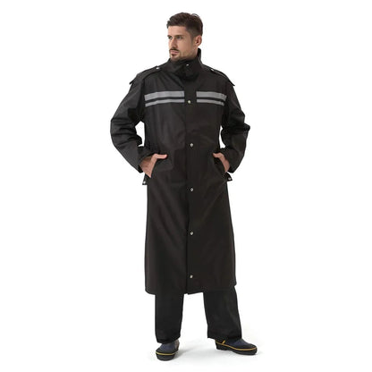 A high-quality men's long waterproof raincoat made from premium Oxford cloth for reliable protection and style during outdoor activities