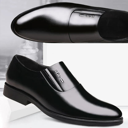 Premium leather elevator shoes with 6cm height boost and pointed toe design for professional men's business attire
