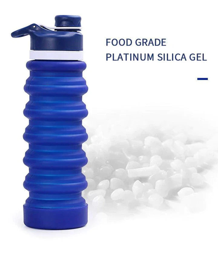 A portable, foldable silicone water bottle in a variety of stylish colours, perfect for eco-conscious Brits on the go.