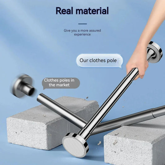 Adjustable stainless steel shower curtain rod with a clothes drying pole feature, perfect for bathroom and laundry rooms