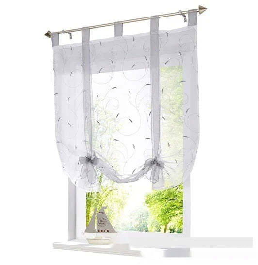 Premium embroidered curtain with adjustable rod in various sizes, showcasing a delicate floral pattern for a refined pastoral charm in the home.