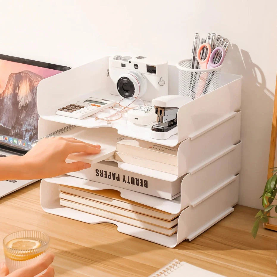 Premium stackable desktop file organisers with stable corners and grooves for secure stacking