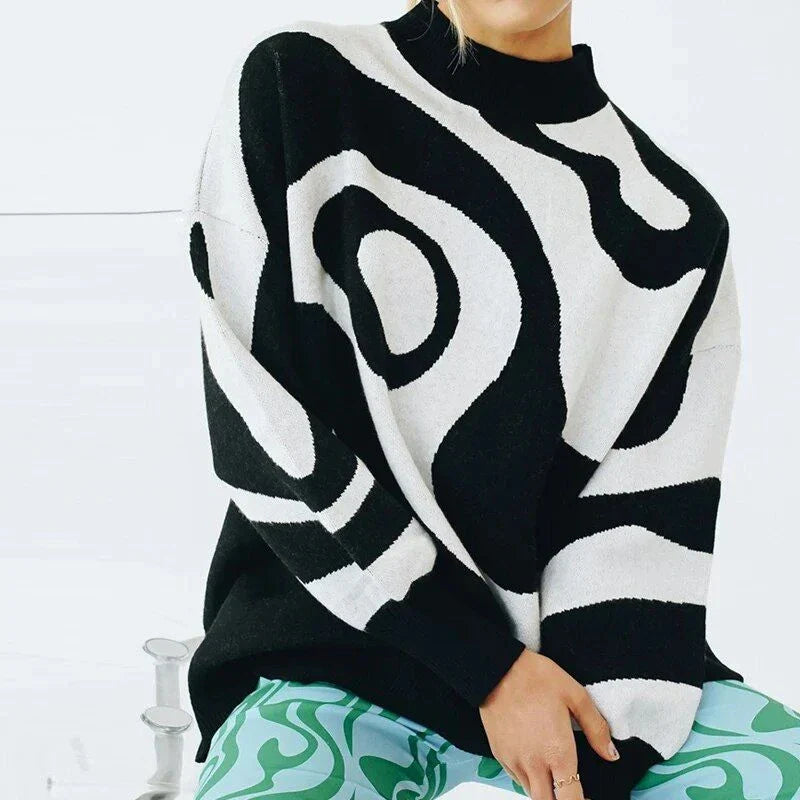 Homeenjoy UK Chic Striped Turtleneck Oversized Jumper for Women