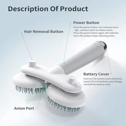 Dual-Head Electric Pet Grooming Brush with Negative Ion Technology for Effortless, Salon-Quality Coat Care