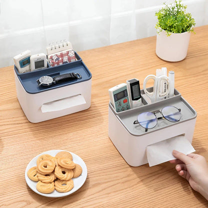 Elegant Tissue Holder and Desk Organiser - a multifunctional product that combines a tissue box with storage compartments for a tidy and stylish workspace or living area