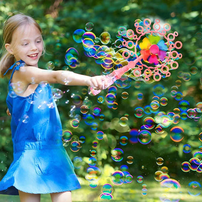 Colourful and durable bubble-blowing windmill wand for enchanting outdoor fun