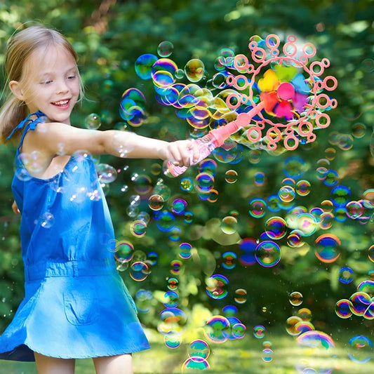 Colourful and durable bubble-blowing windmill wand for enchanting outdoor fun