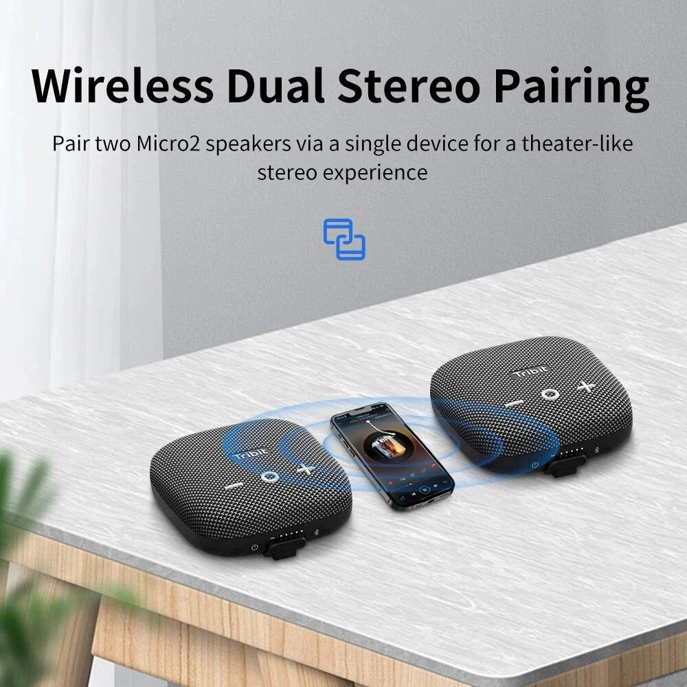 Portable Bluetooth speaker with powerful bass, IP67 waterproof rating, built-in power bank, and 12-hour battery life