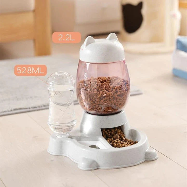 Automatic pet food and water dispenser with blue colour, designed for convenient feeding of cats and dogs