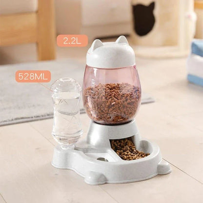 Automatic pet food and water dispenser with blue colour, designed for convenient feeding of cats and dogs