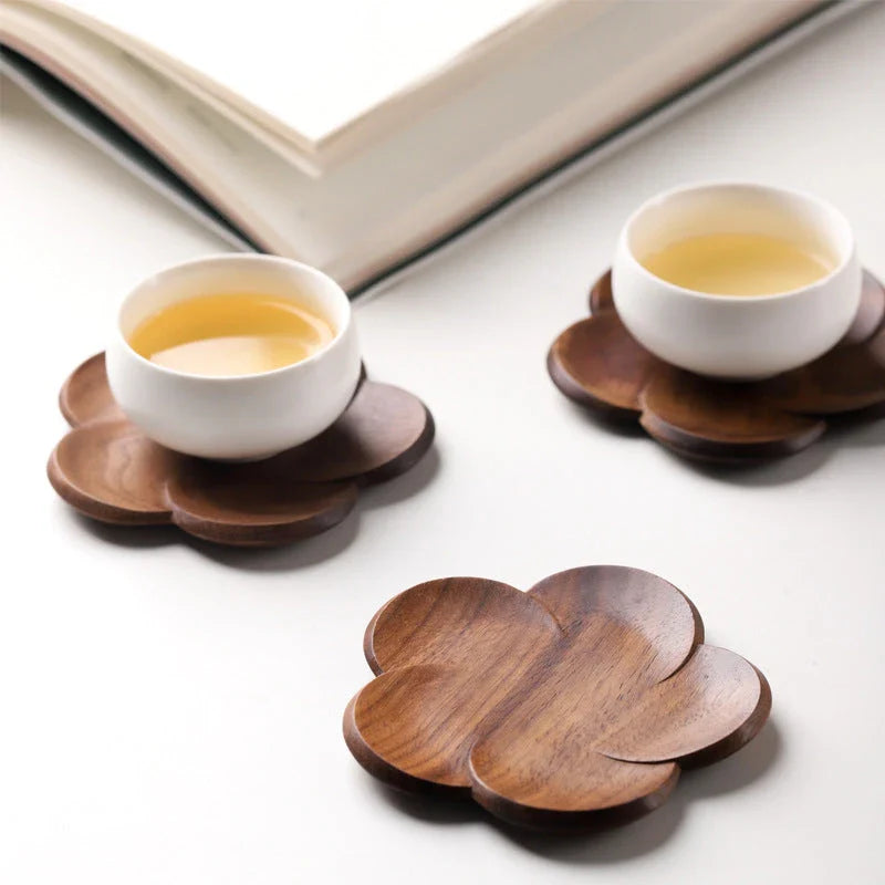 Homeenjoy UK Elegant Japanese-Inspired Walnut Wood Flower Coasters