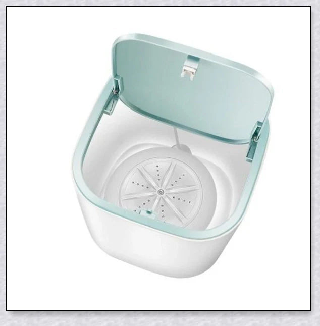 Compact and portable mini washing machine with powerful 18W motor, energy-efficient design, and ultrasonic sterilization for deep cleaning in small spaces