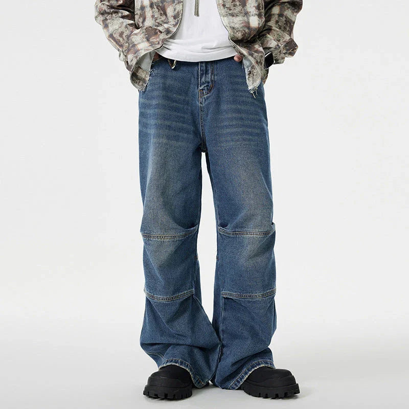 Men's overalls in retro blue denim with zipper fly and comfortable mid-waist design