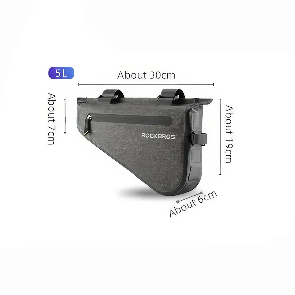 A durable and waterproof bike bag made from 600D Nylon and TPU, designed for adventurous cyclists in the UK