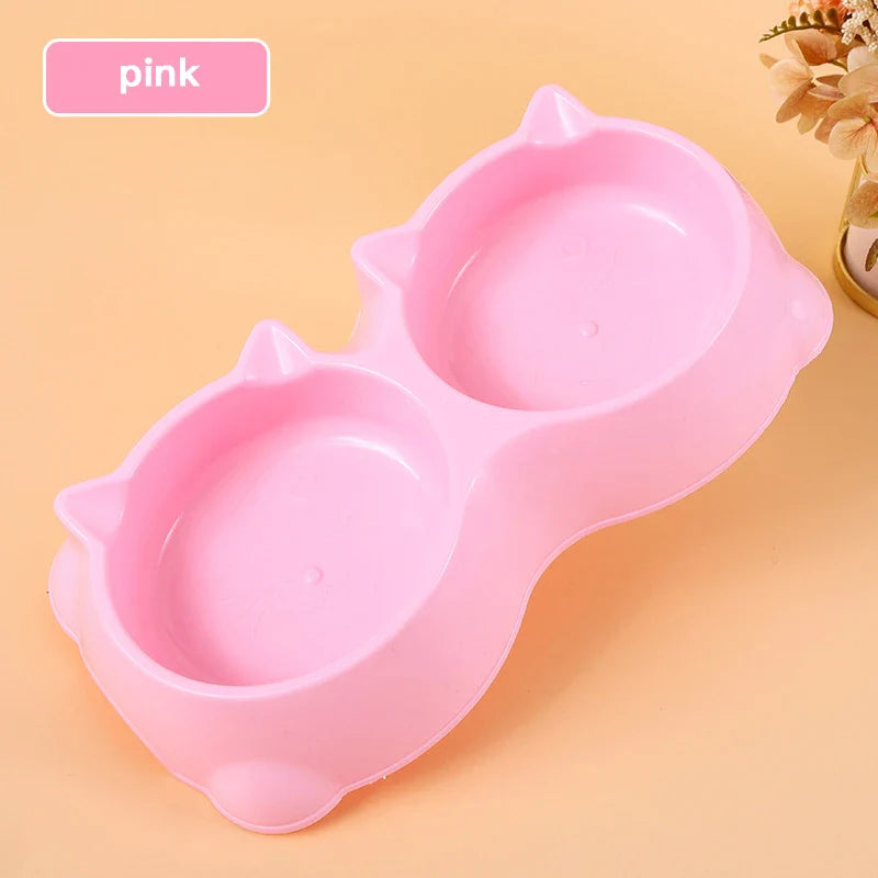 Dual Pet Feeding Bowl with Separate Food and Water Compartments, Anti-Slip Base, and Rounded Design for Cats and Dogs