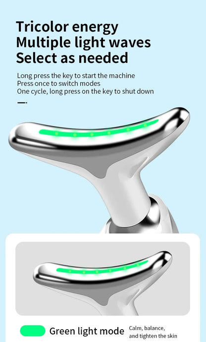 Neck and Face Beauty Device with Colorful LED Photon Therapy for Skin Tightening, Wrinkle Reduction and Double Chin Removal