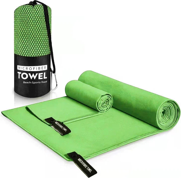 Premium quick-dry microfibre sports towel in various sizes, perfect for gym, yoga, swimming, camping, and beach activities