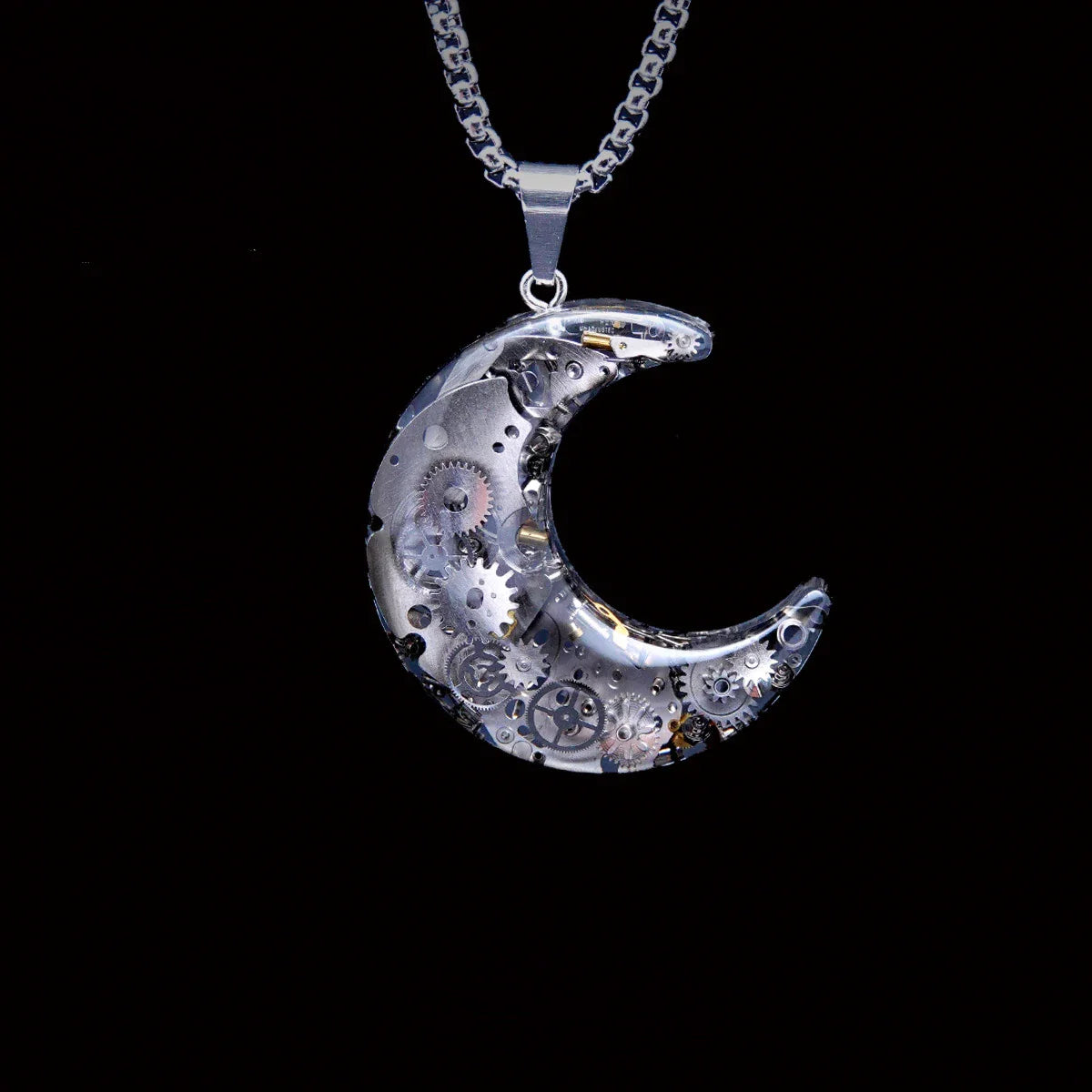 Elegant titanium steel star and moon pendant necklace with a mesmerizing cosmic-inspired design