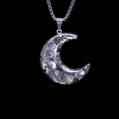 Elegant titanium steel star and moon pendant necklace with a mesmerizing cosmic-inspired design