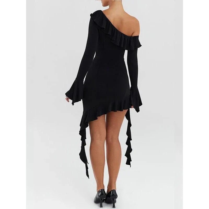 Chic asymmetrical one-shoulder ruffle mini dress in a stylish and flattering design