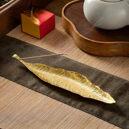 Elegant copper alloy incense holder with Bodhi leaf design for relaxation and meditation