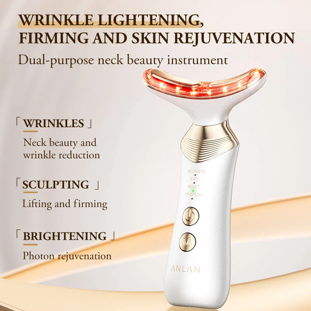 Dual Polar Neck and Face Lifting Device with 24K Gold-Plated Contact and 5-Colour Phototherapy