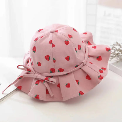 Adjustable cotton sun protection bucket hats for children with whimsical cartoon designs