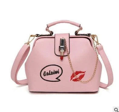 A stylish doctor's bag with a charming lipstick embroidery design, crafted from high-quality PU leather for the UK market.