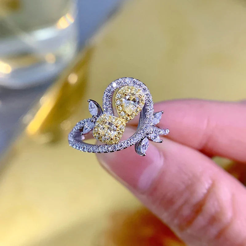 Elegant 925 silver ring with a yellow diamond, a timeless British accessory