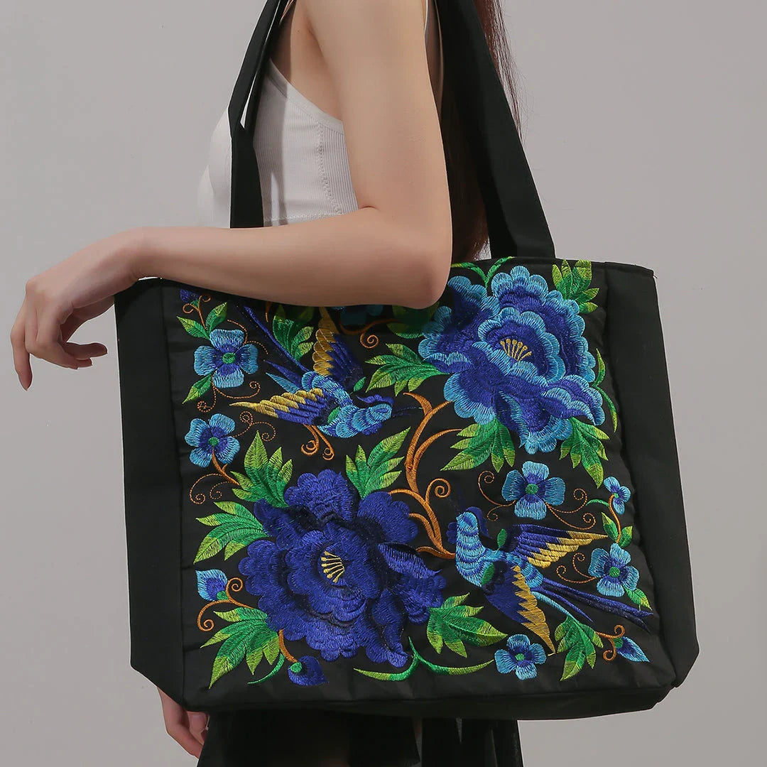 Elegant British Phoenix Embroidered Canvas Shoulder Bag for Women - Timeless Elegance and Cultural Heritage
