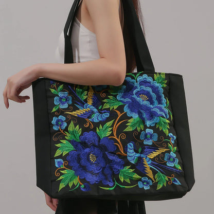 Elegant British Phoenix Embroidered Canvas Shoulder Bag for Women - Timeless Elegance and Cultural Heritage