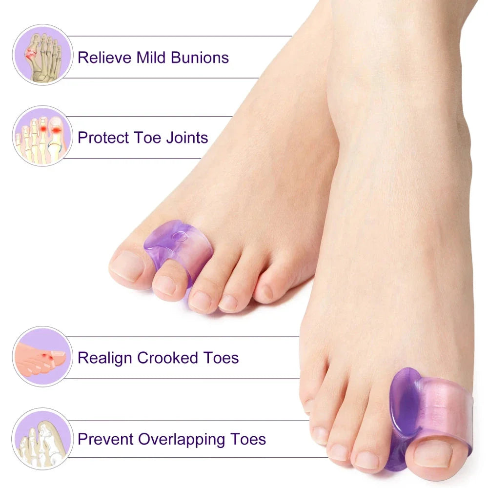 Pair of premium silicone toe separators for foot care and pain relief, made from high-quality SEBS material