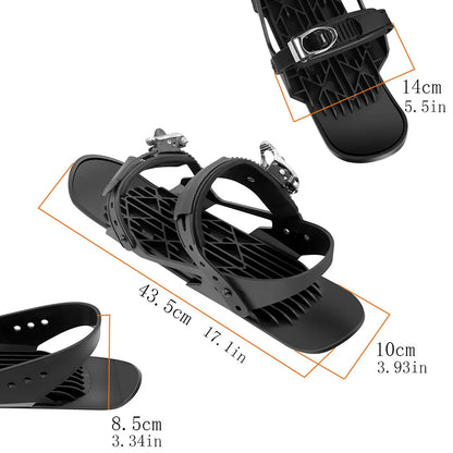 Adjustable mini ski skates with durable nylon and aluminium alloy construction, suitable for UK snow sports enthusiasts