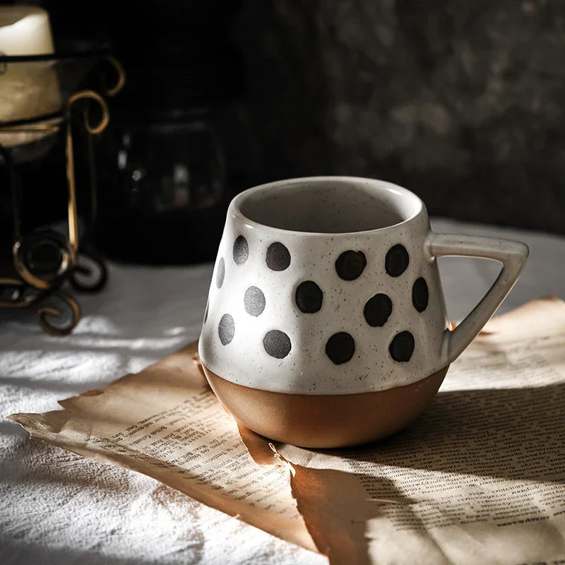 Unique hand-painted ceramic mug with retro Nordic design, featuring a large capacity and durable construction for everyday use