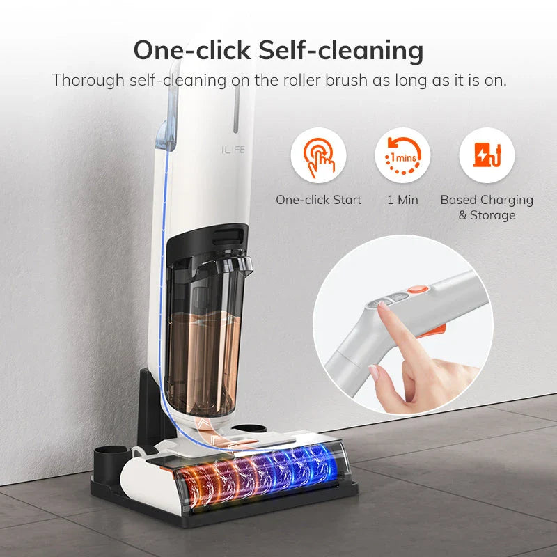 Cordless wet and dry cleaning robot mop with powerful suction, dual water tanks, and self-cleaning function for effortless floor maintenance