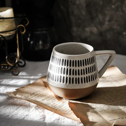Unique hand-painted ceramic mug with retro Nordic design, featuring a large capacity and durable construction for everyday use